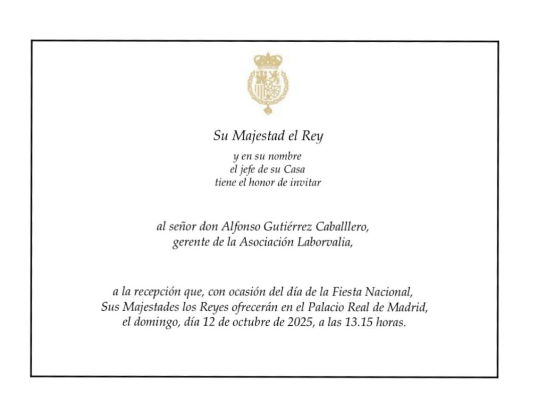 Invitación a la recepción en el Palacio Real de Madrid por el Día de la Hispanidad